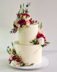 Red Blush and White Fresh Floral Cake