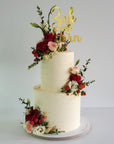 Red Blush and White Fresh Floral Cake