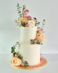 Pink Peach and White Fresh Floral Cake
