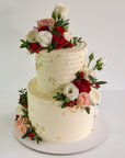 Red Blush and White Fresh Floral Cake