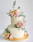 Pink Peach and White Fresh Floral Cake