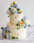 Blue Yellow and White Fresh Floral Cake