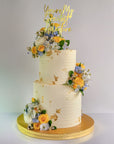 Blue Yellow and White Fresh Floral Cake