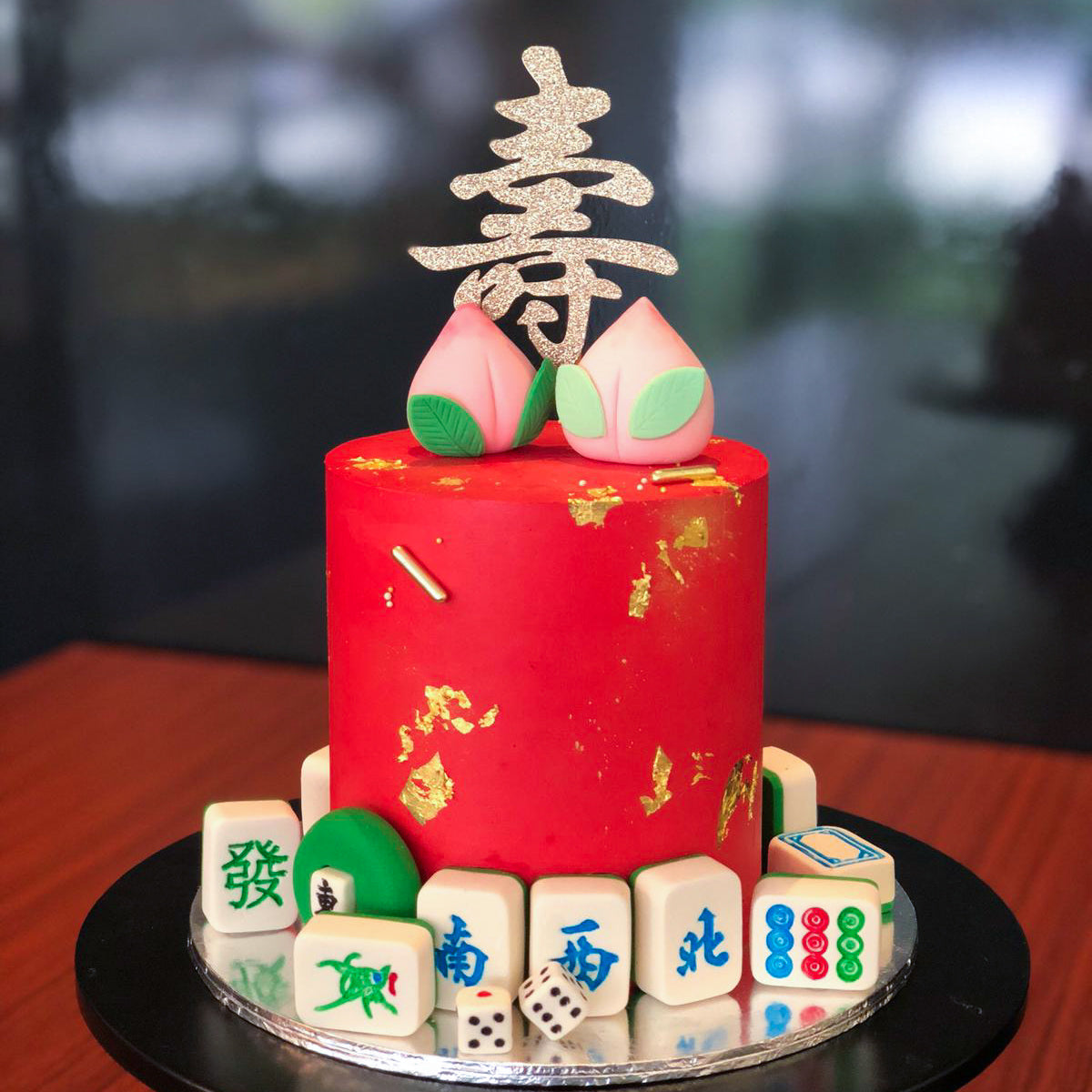 Red &amp; Gold Longevity Cake (Tall Version)